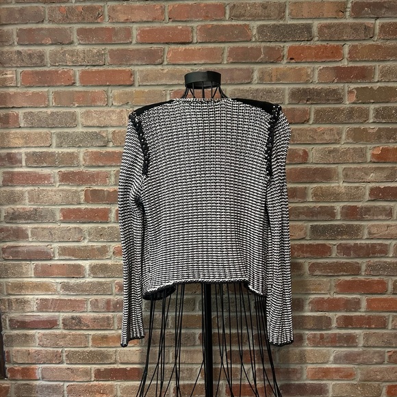 Tart Black & White Cardigan, Suede Shoulders & Silver Chain Stitching, Medium - Picture 2 of 8